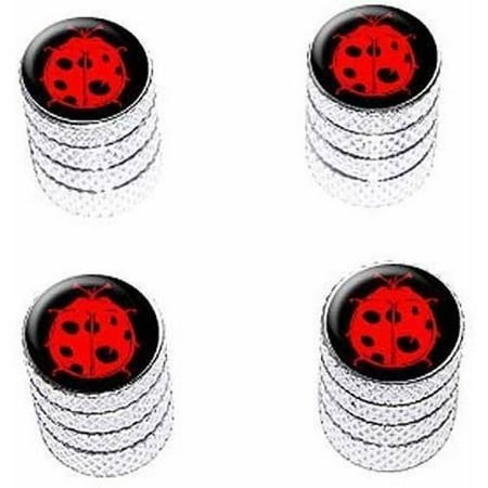 Ladybug Red Lady Bug On Black Tire Rim Wheel Aluminum Valve Stem Caps, Multiple