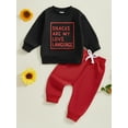 thumbnail image 4 of Toddler Baby Boys Fall Outfits for Valentines Day 3 6 12 18 24 Months 2T 3T Letter Print Long Sleeve Sweatshirts and Long Pants 2Pcs Clothes Set, 4 of 9
