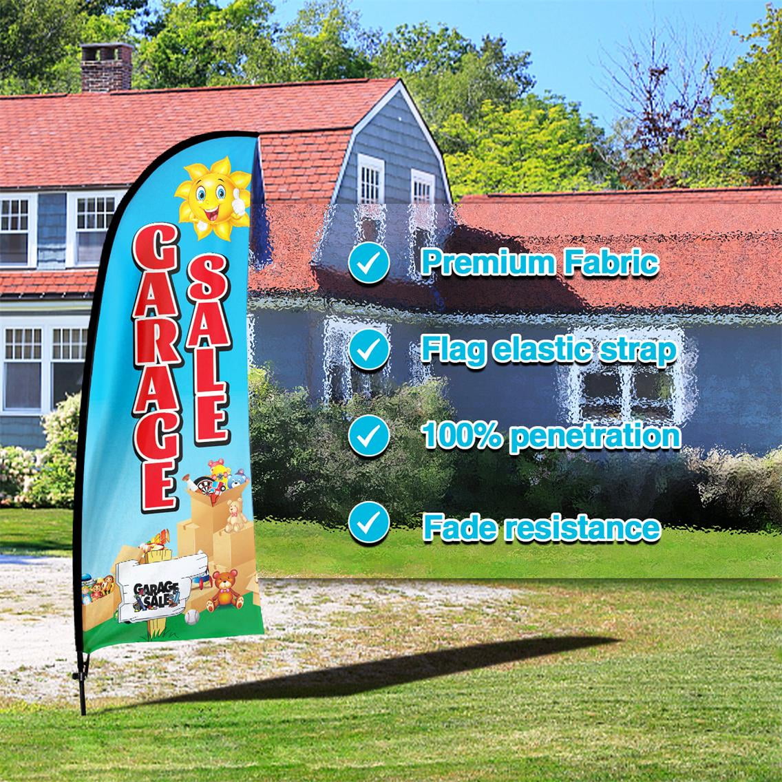 QSUM Garage Sale Sign Feather Flag with Pole Kit,7FT Garage Sale Decoration Display, Garage Sale Business Sign,Garage Sale Swooper Flag（blue）