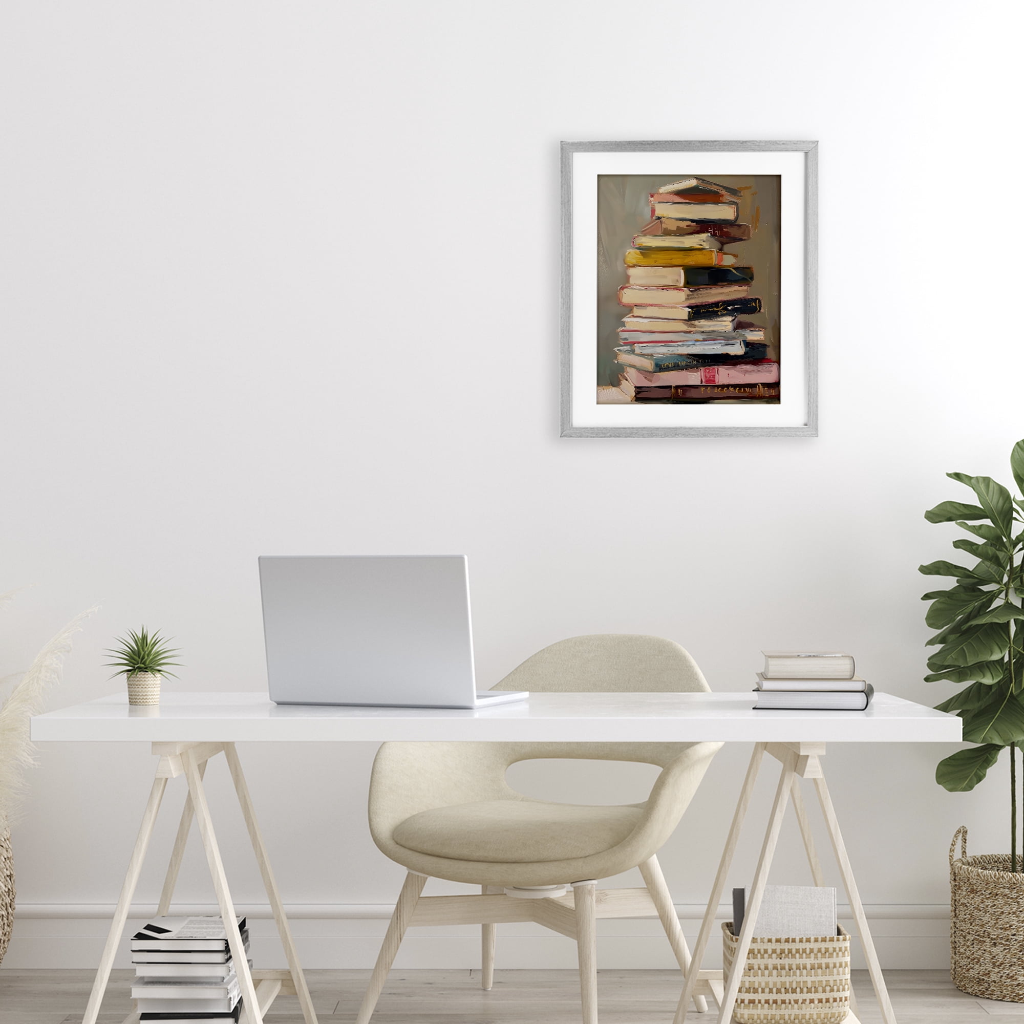 Stupell Industries Well Loved Bookstack Gray Framed Print Under Glass, design by LSR Design Studio
