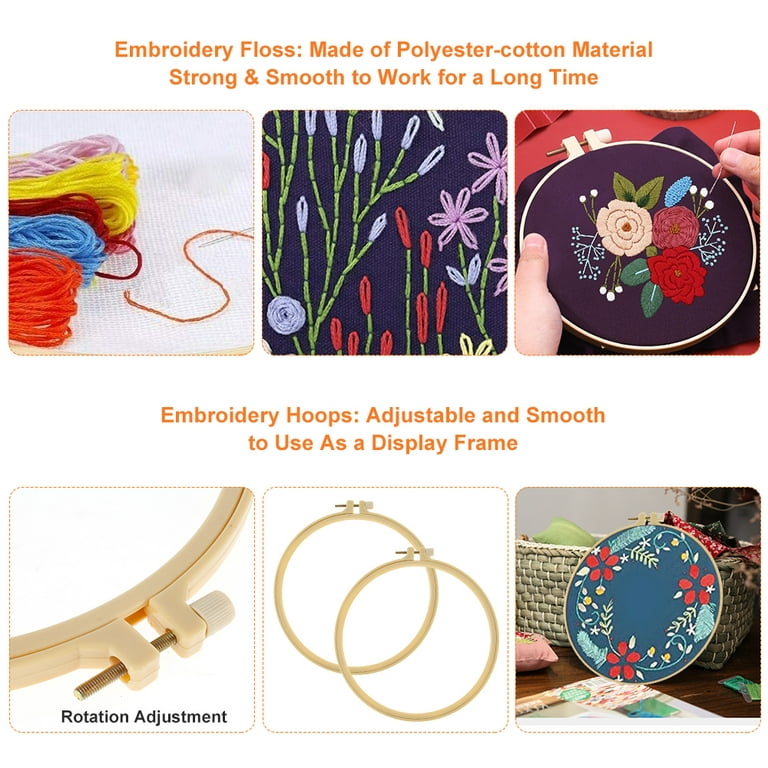 Embroidery Starters Kit with Pattern for Beginners, 4 Pack Cross