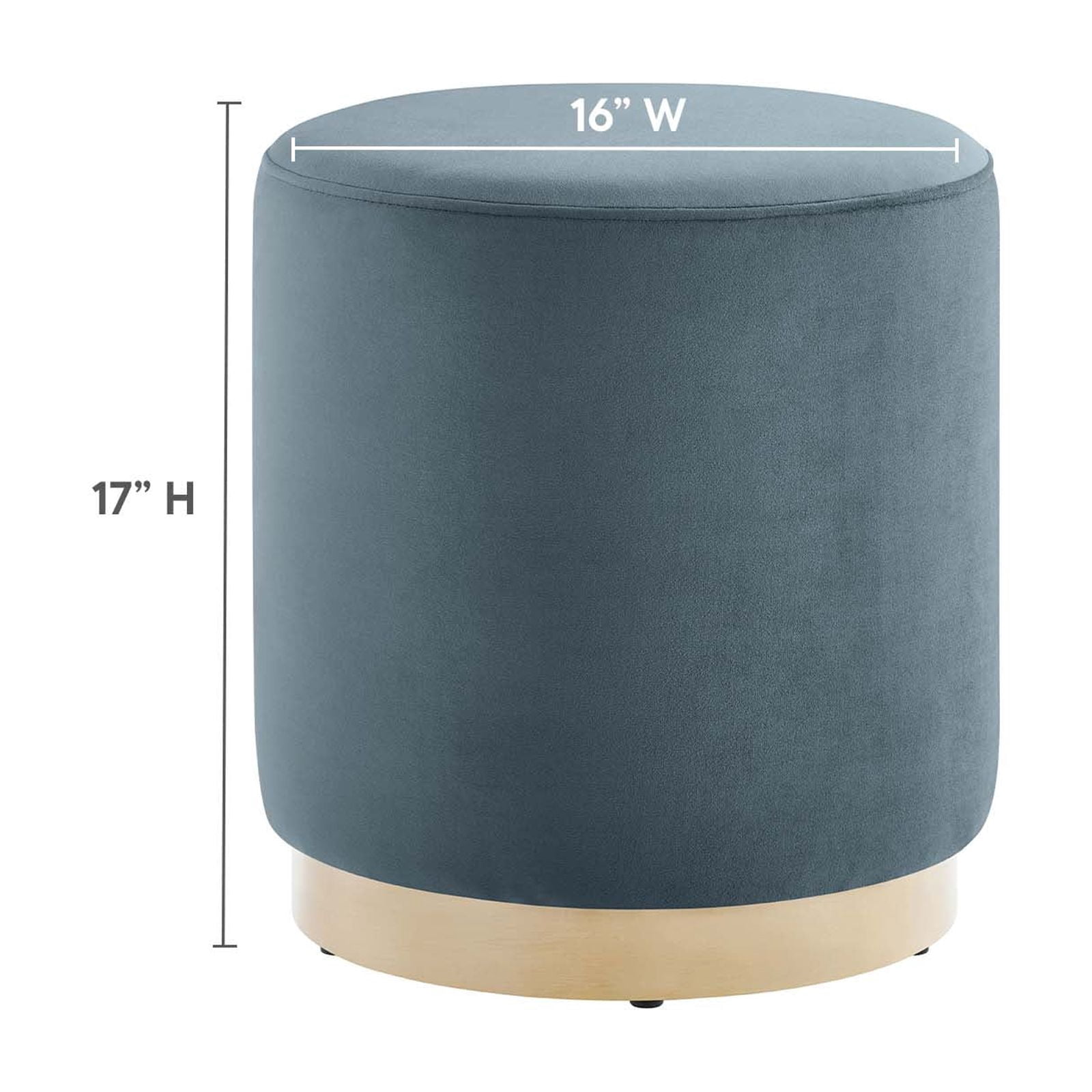Tilden 16" Round Performance Velvet Upholstered Ottoman in Cadet Blue Natural