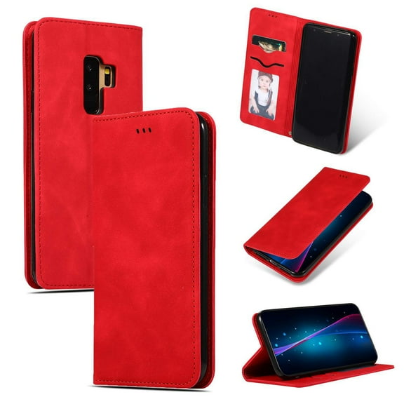 Samsung Galaxy S9 Plus Case, Dteck Smooth PU Leather Flip Folio Wallet Card Slots Case Cover Stand Feature & Magnetic Closure For Samsung Galaxy S9  , Red