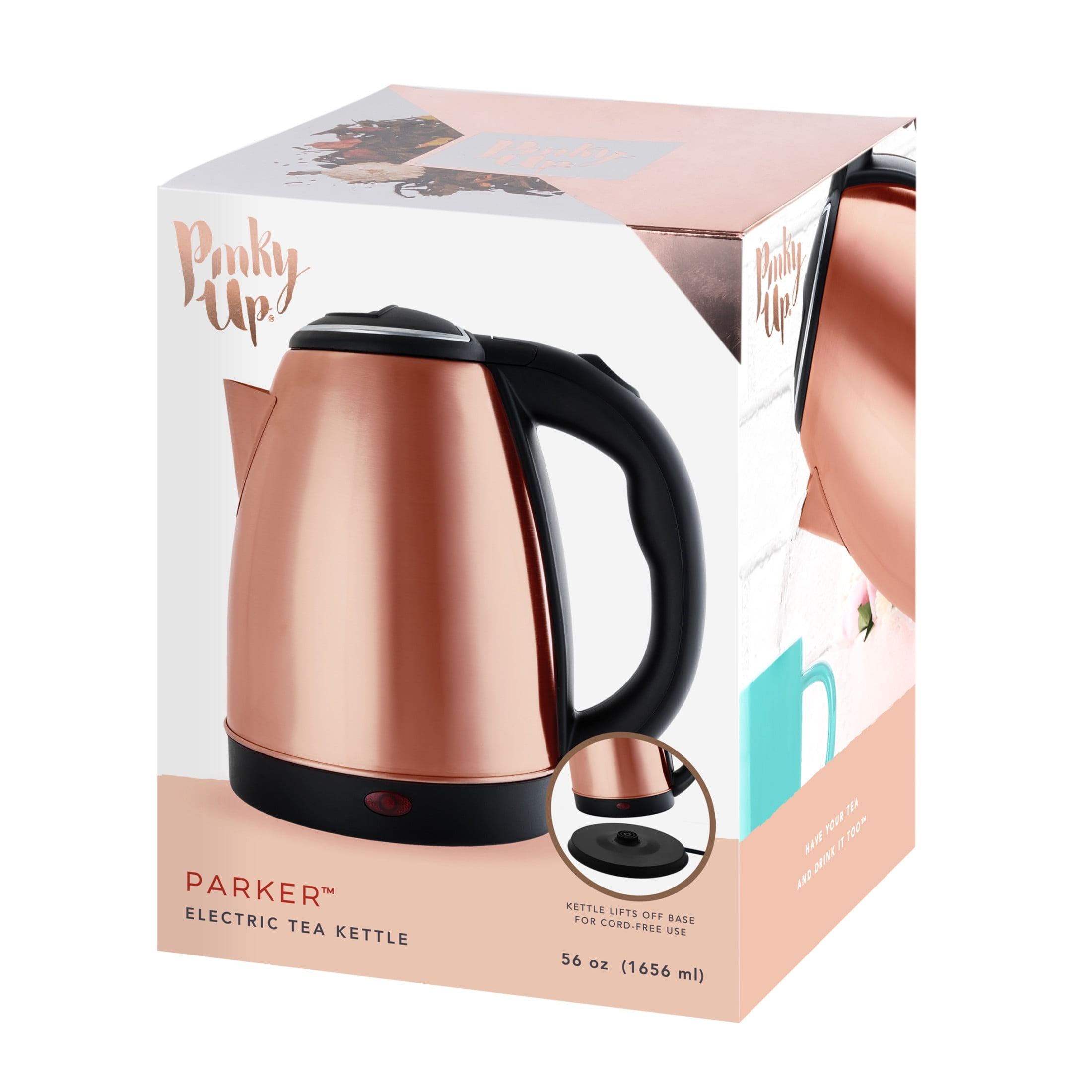 Pinky Up Parker Cordless Electric Kettle for Tea and Coffee, 56oz Rose Gold