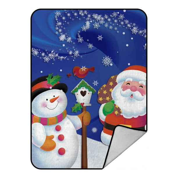 GCKG Joyeux Noël Santa Claus et Couverture Polaire Bonhomme de Neige Jeter Couverture 58x80inches