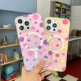 thumbnail image 4 of Compatible with iPhone 15 Pro Max Cute Case Wave Dot Pattern Magnetic Laser Holography Bling Frosting Funny Fashion Protection Shockproof Cover for Women Girls Yellow, 4 of 12