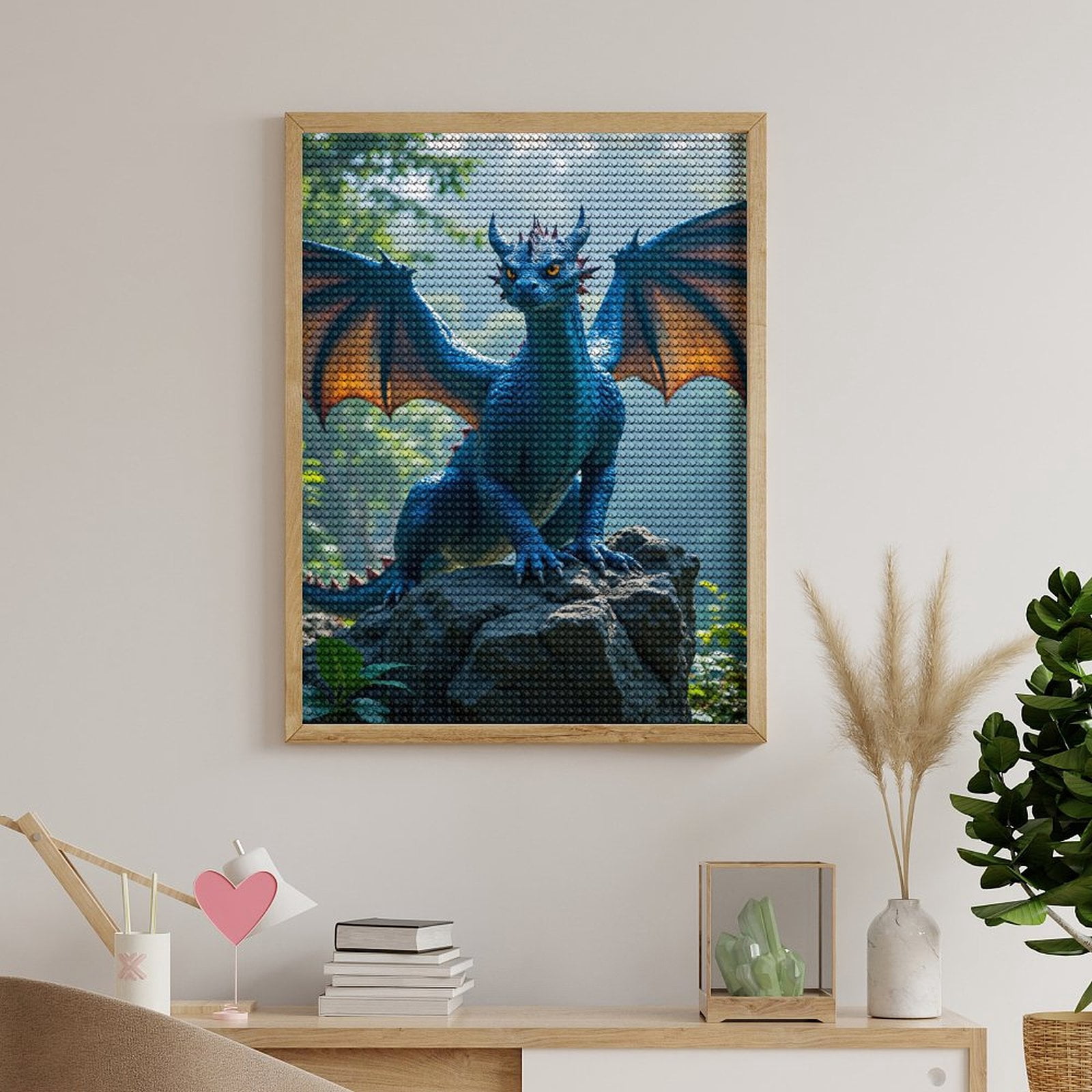 Diamond Art Kits for Adults, Blue Dragon On Rock Forest Background 5D Diamond Painting Kits for Adults Beginners, DIY Full Drill Diamond Painting, Gem Art and Crafts 12x16