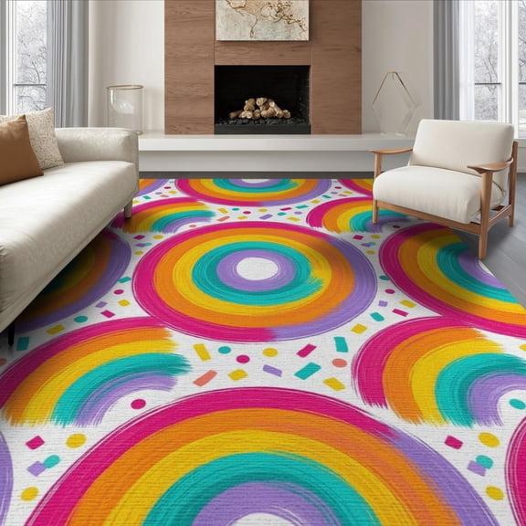 ODIKA 8'x10' Washable Area Rug Palette Playful Asymmetrical Layout Bold Checkered Abstract for Dining Room, Large Office, Lounge, Non-Slip Chair-Friendly Mat