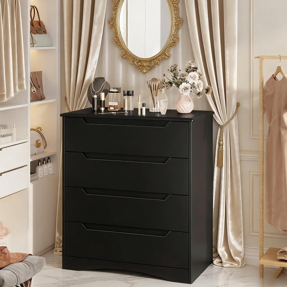 Modern 4 Drawer Dresser, 32 "H Wooden Drawer Chest Storage Cabinet for Bedroom,Office,Living Room,Black