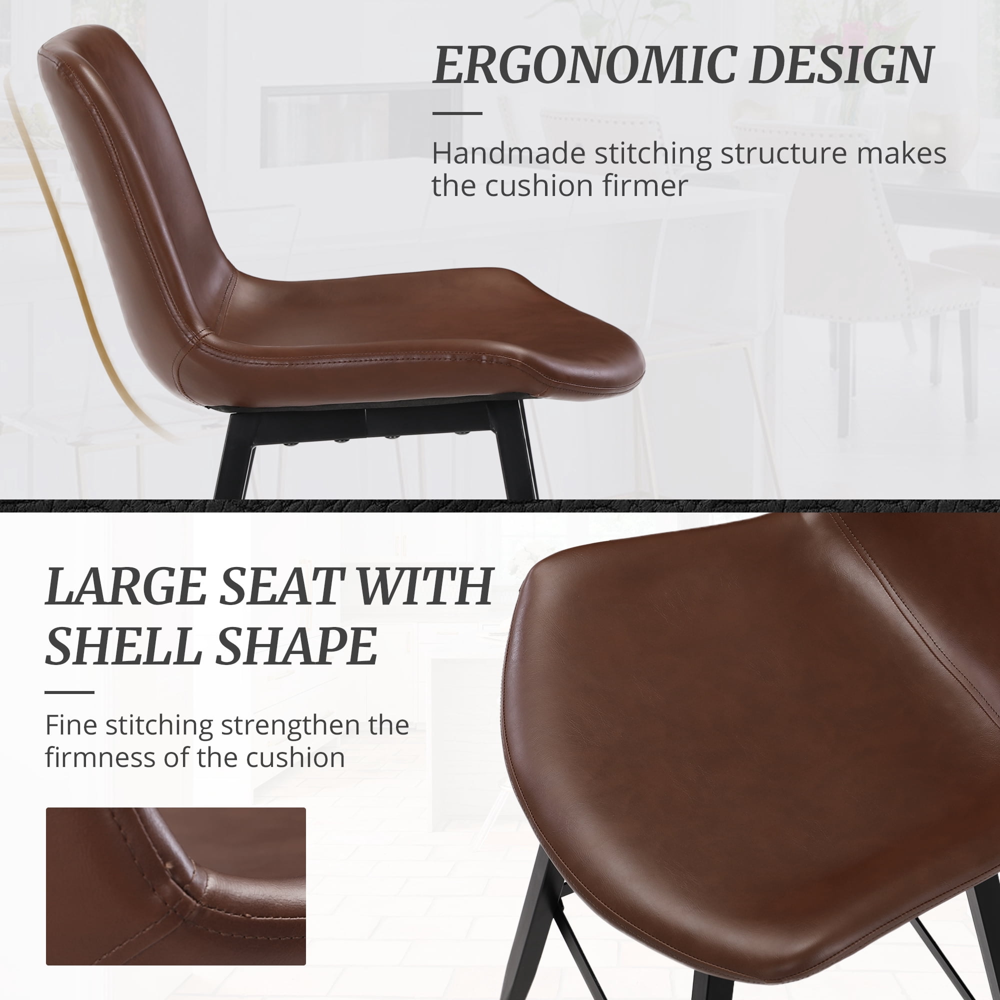 Dycanpo Modern Faux Leather 26 Inch,Counter Height Bar Stools Set of 4,for Home Kitchen, Dark Brown