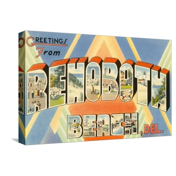 Art.com Greetings from Rehoboth Beach, Delaware Stretched Canvas Print Wall Art, 18" x 12"