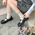 thumbnail image 2 of Japanese Women Elegant Flower Embossed Ankle Socks JK Girl Student Sheer Mesh Spliced Ruffle Frilly White Socks floret, 2 of 6