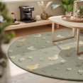 thumbnail image 4 of Light Yellow Ducks Round Area Rugs 3 ft, Rustic Nursery Floral Olive Green Meadow Animal Washable Small Area Rug with Non-Slip Sturdy Edge Binding Round Front Door Mat Floor Carpet for Entryway, 4 of 9