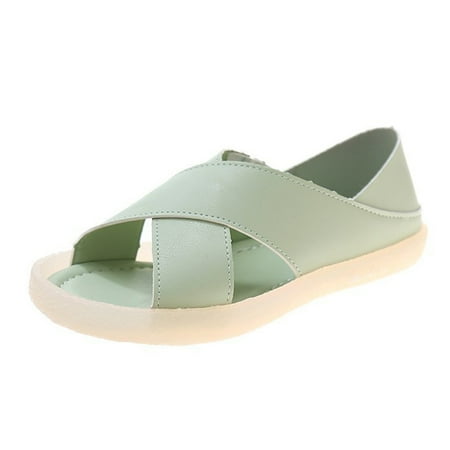 

Outdoor Beach Sandals Rome Style Two Wear Shoes Light Solid Color for Daily Lives Everyday Use Green 39