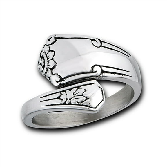 Cute High Polished Spoon Ring Stainless Steel Band Gray Jewelry Female Male Unisex Size 8