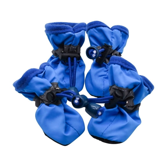 Dog Boots Non Slip Pet Shoes Waterproof Paw Protectors with Reflective Straps and Adjustable Drawstring for Small Medium Large Dogs Blue 4 Pcs 6.5x5.5cm