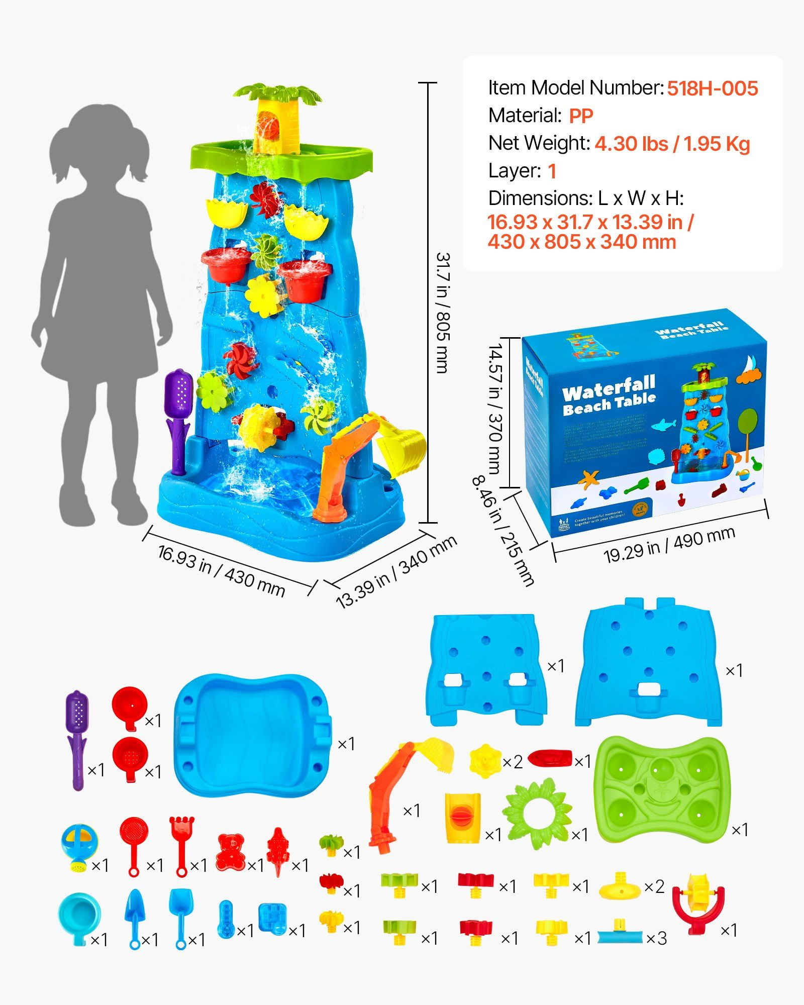 Double-Sided Waterfall Play Table for Toddlers - Sand & Water Sensory Bin