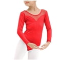 thumbnail image 1 of Children's Solid Color Long Sleeved Round Neck Dance Suit Mesh Practice Suit Girls' Jumpsuit, 1 of 3
