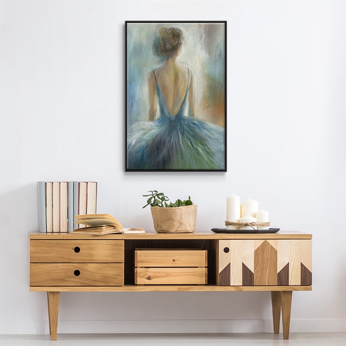 Lady in Blue Framed Premium Gallery Wrapped Canvas - Ready to Hang - 17 x 25 - Black Floating Frame