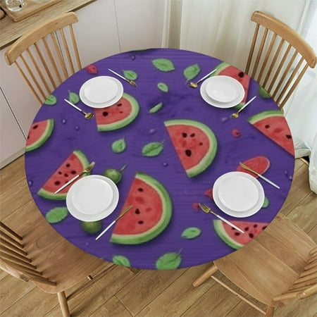 

Watermelon Round Tablecloth Table Cover for Indoor Outdoor Party Waterproof Oil-Proof Stain-Resistant Round Fitted Table Cover with Elastic Edges Dark Violet and Coral- Fits Tables to