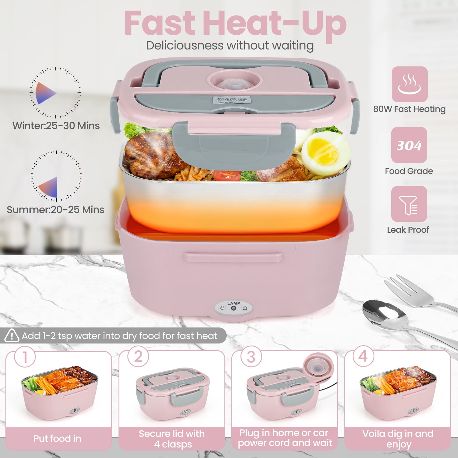 ARC Portable Leak Proof Plastic Stainless Steel Electric Reusable Lunch Box
