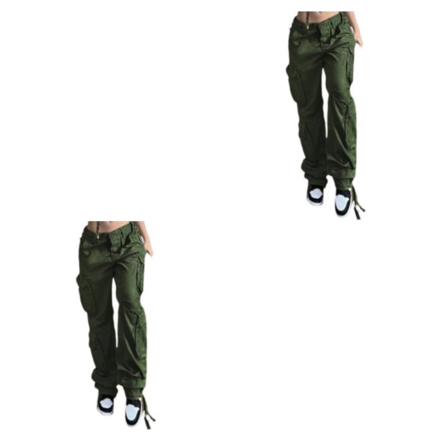 Minnieouse Otoño primavera mujer pantalones con bolsillos senderismo niñas estilo Casual Retro Jeans algodón pierna ancha Cargo pantalones ropa Verde S 2Conjunto