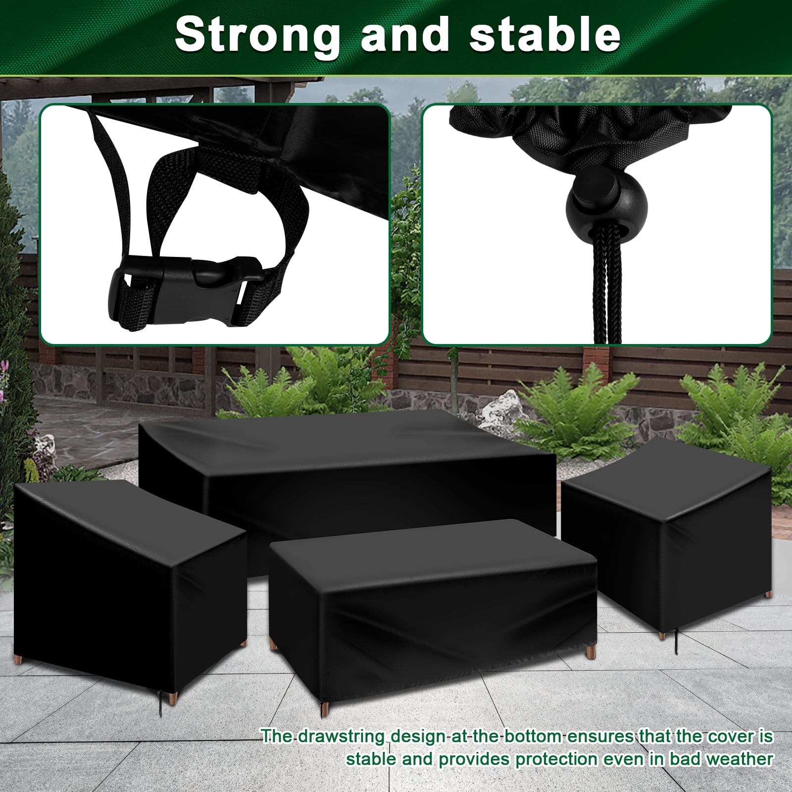 Wekvgz 4 Piece Patio Furniture Cover Set Waterproof 420D Heavy Duty Outdoor Furniture Cover with Windproof Buckle Strap and Adjustable Drawstring Tear-Resistant Sofa Table Chair Protect Cover