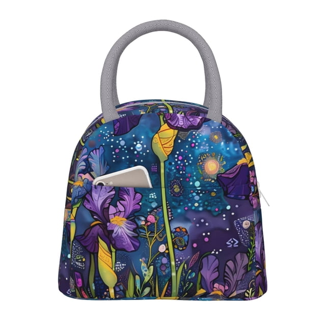 Balery Cosmic Purple Irises Bolsa de Almuerzo para Mujeres, Caja de Almuerzo, Bolsa de Almuerzo Pequeña Impermeable, Tote de Almuerzo Reutilizable con Gran Capacidad