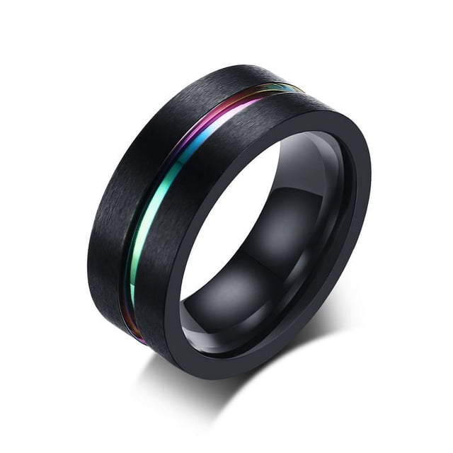 Anillos de hombre joyería de moda anillo de hombre de acero de titanio ranura entre acero inoxidable azul