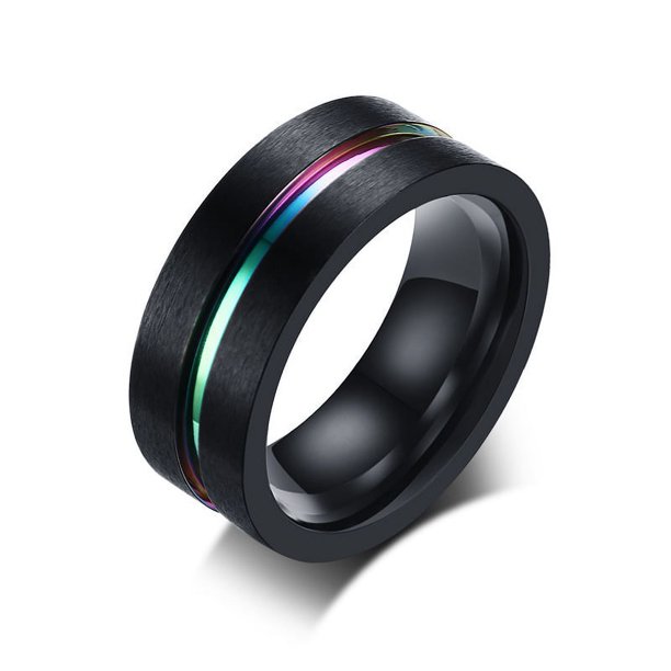 Anillos de hombre joyería de moda anillo de hombre de acero de titanio ranura entre acero inoxidable azul