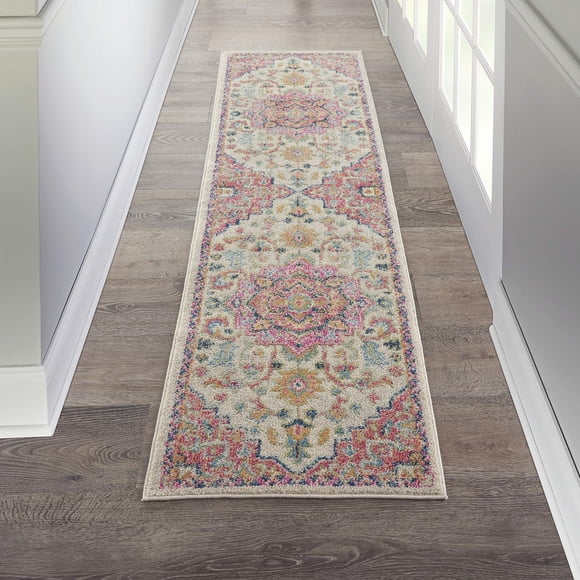 Alfombra Pasión Nourison Marfil Rosa 56x183 cm Estilo Boho