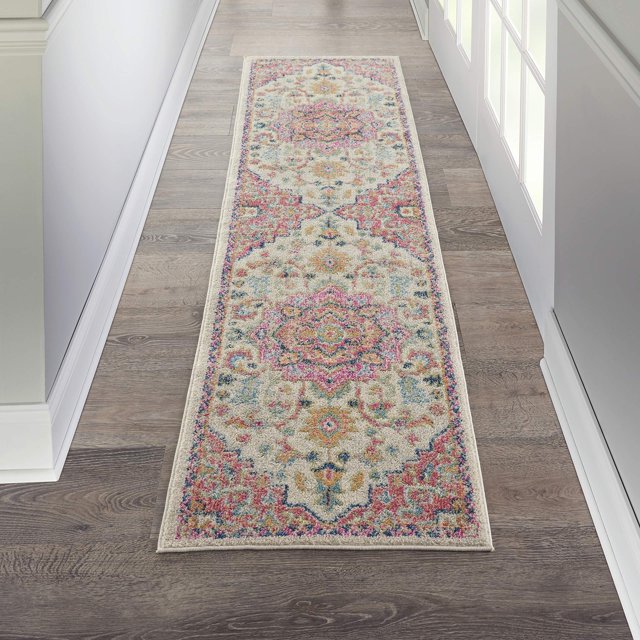 Alfombra Pasión Nourison Marfil Rosa 56x183 cm Estilo Boho