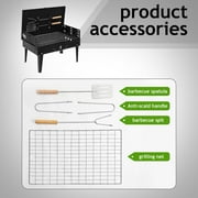 Portable Square BBQ Charcoal Grill for Patio, 44x27x22cm Foldable BBQ Grill with Lid, Adjustable Height Cooking Grid for Outdoor Picnic, Camping, Beach, Park, Black