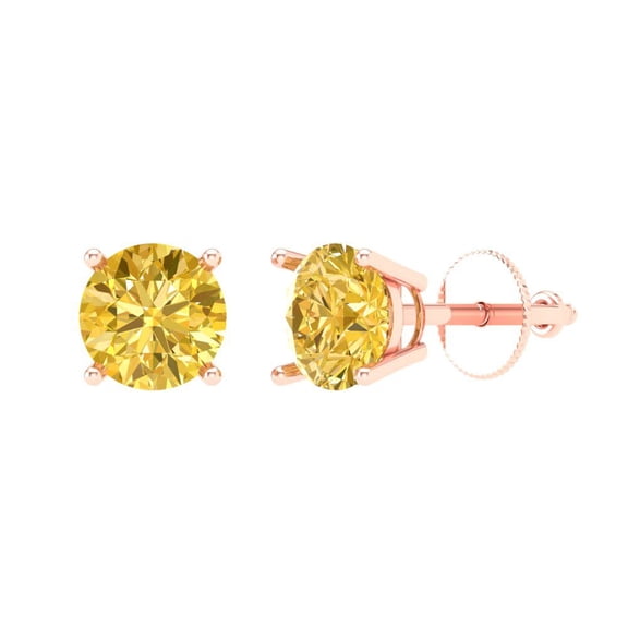 1 ct Screw-Back Stud Earrings for Women | 5.0mm Round Cut Simulated Yellow Diamond | 18K Rose Gold