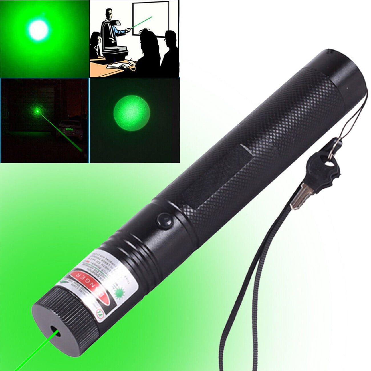 2 Pack Rechargeable Green Laser Pointer Battery Charger Set Adjustable Focus Aerometal Body Power Teaching Presentation Astronomy Stargazing Indoor Outdoor Durable Construction Visible Light