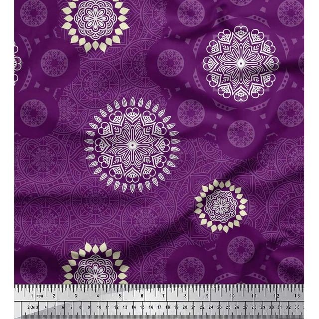 Soimoi Rayon Crepe Fabric Mandala Ethnic Decor Fabric Printed Yard 46 Inch Wide
