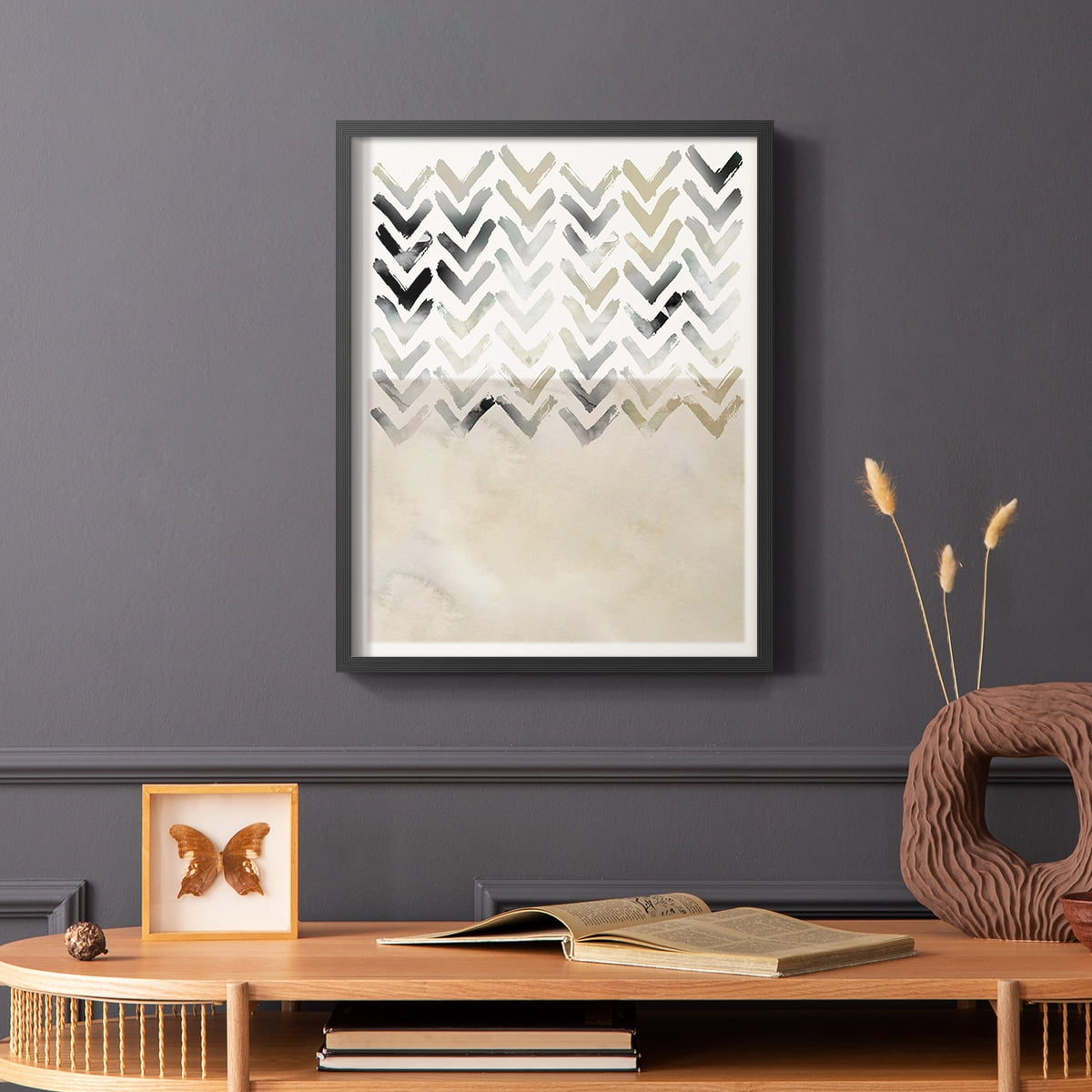 Neutral Chevron in Black Solid Wood 16 x 20 Framed Print