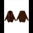 thumbnail image 3 of Chaqueta con Capucha y Cuello en V de Larga de Color Liso para Mujer, Informal, Holgada, de Felpa, Sin Botones. Color Café 4XL, 3 of 7