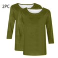 thumbnail image 4 of nerohusy Women's 3/4 Sleeve T Shirt Pack of 2 Dressy Casual Plain Tunic Tops Loose Fit Basic Daily Shirts Solid Color Three Quarter Sleeve Pullover Tee Top 2025 Army Green,S, 4 of 5