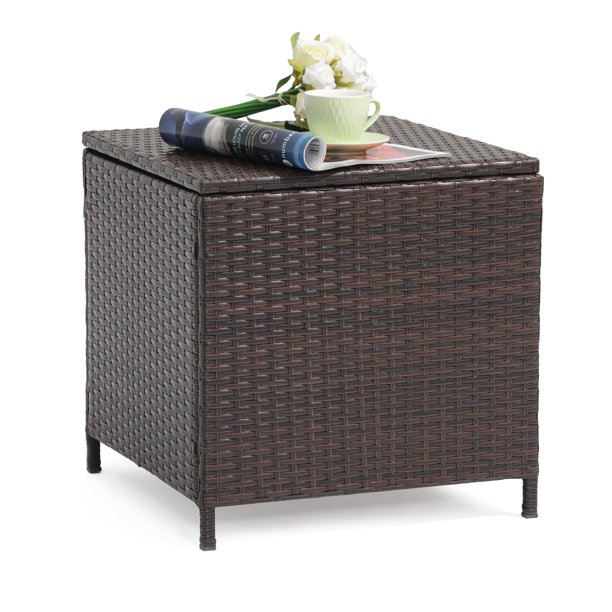 Outdoor Wicker Side Table, Allweather Rattan Small Storage Box End