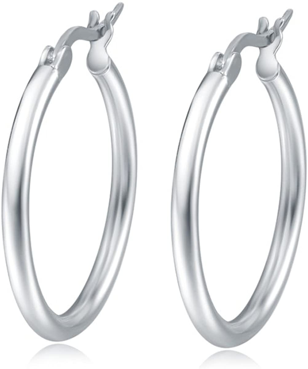 925 Sterling Silver Rhodium-plated Polished Round Hoop Earrings 2.5mm x 37mm