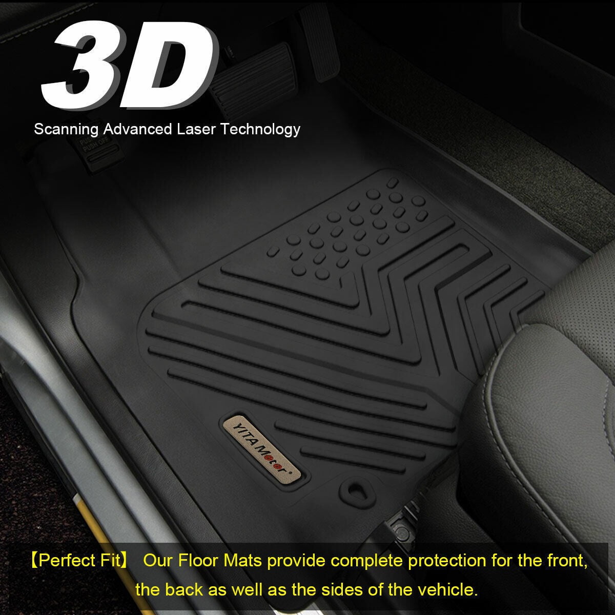 RVNI Floor Mat Liners for 2010 2011 2012 2013 2014 Ford F-150 Super Crew Cab All Weather Black 3pcs 3D TPE Liners