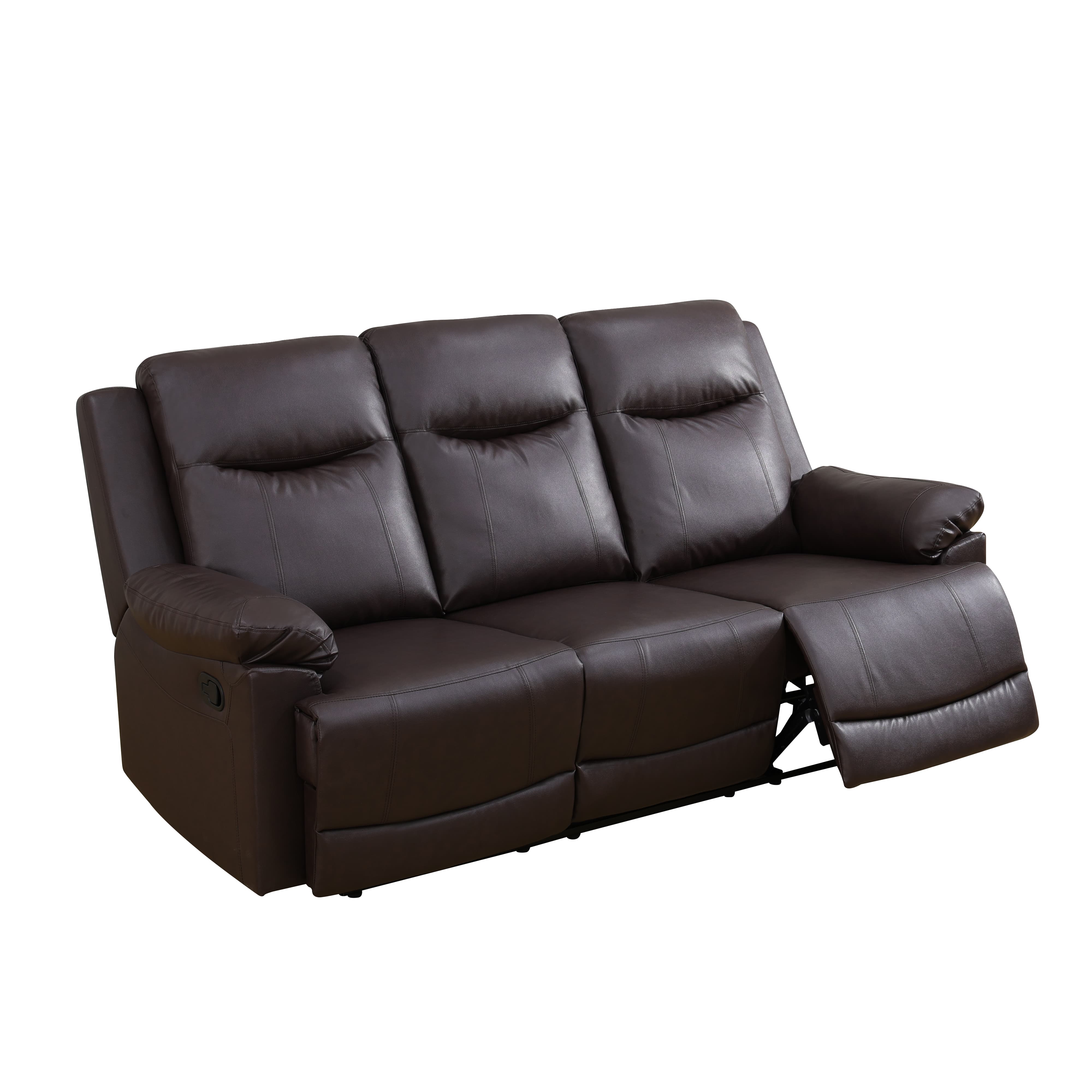 MAYEERTY Reclining Sofa, 3-Seat Breathable Semi-PU Leather Recliner with Adjustable Backrests for Living Room, Brown