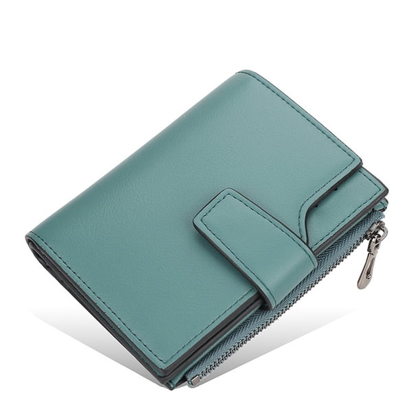 Carteras de moda para mujer Qarigey tarjetero de diseño corto de PU monedero multitarjeta bolso de mano estilo simple color Verde Gris