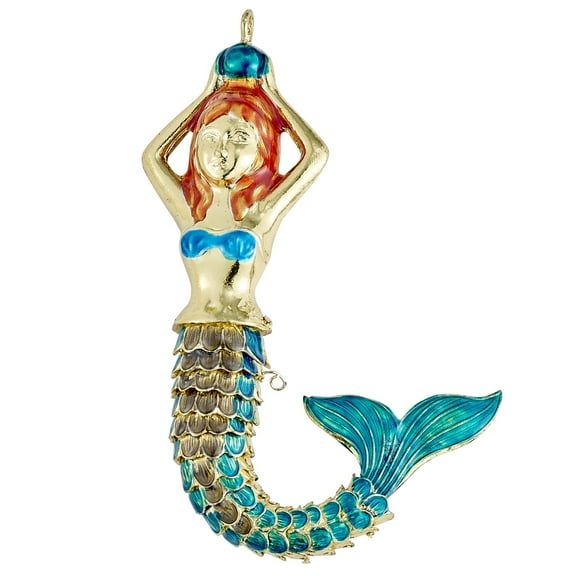 Turquoise Mermaid Articulated Enamel Metal Christmas Tree Ornament