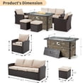 thumbnail image 2 of Vicluke 7 Piece Rattan Patio Furniture Set with Propane Fire Pit Table, Wind Guard for Outdoor, Beige, 2 of 8