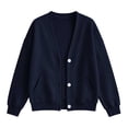 thumbnail image 4 of Turilly Women's V-Neck Button Down Sweatshirt, Loose Fit Long Sleeve Open Front Cardigans with Side Pockets, Casual Solid Color No-Hood Knit Top for Spring Autumn Winter Daily Wear, 4 of 6