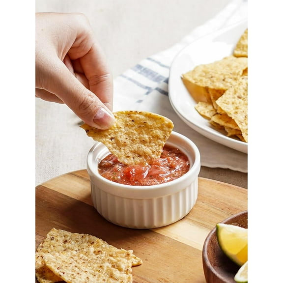 4 OZ Oven Safe, Creme Brulee Ramekins, Pudding Custard Cups Souffle Ramiken, Dipping Sauce Dishes, Ceramic Ramekin Bowls Set of 6, White