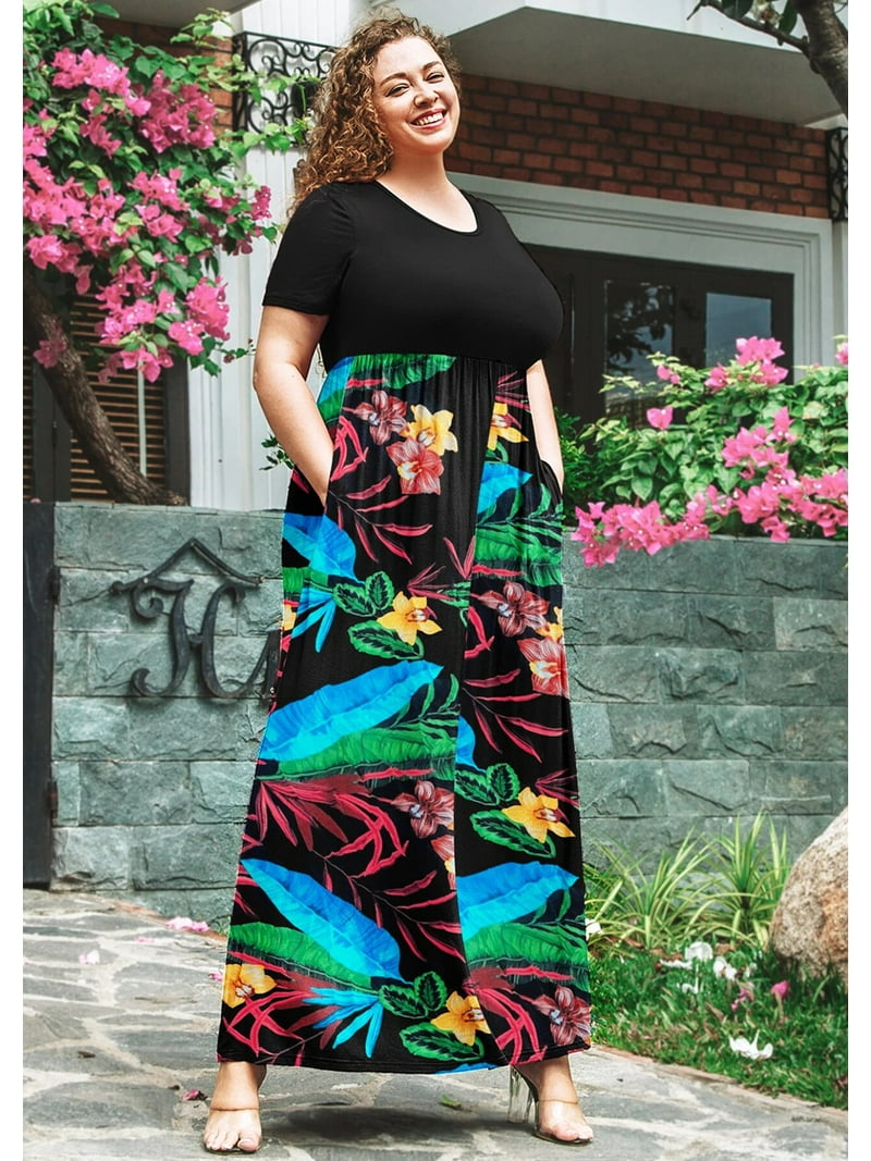 colorful maxi dress plus size Plus Size Rainbow Elephant Smocked Maxi Dress in Green