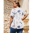 thumbnail image 5 of Zeagoo Plus Size Tops for Women Summer Puff Short Sleeve Tunic Pleated V Neck Shirts Casual Floral Solid Blouse, 5 of 5